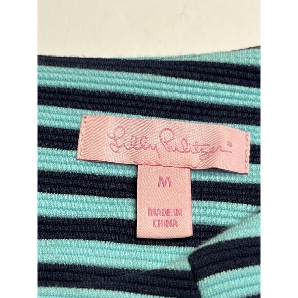 Lilly Pulitzer Charlene Navy Aqua Blue Stripes Dress Gold Buttons Sz M Jackie-O - Picture 11 of 16